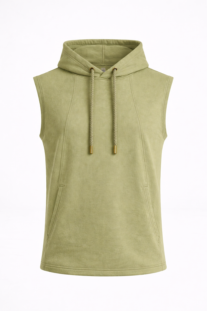 THE ZEPHYR SLEEVELESS HOODIE-AGAVE