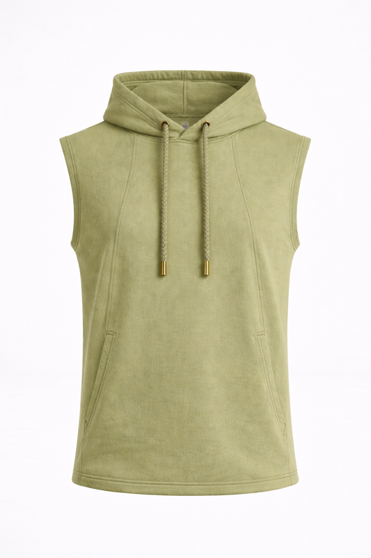 THE ZEPHYR SLEEVELESS HOODIE-AGAVE
