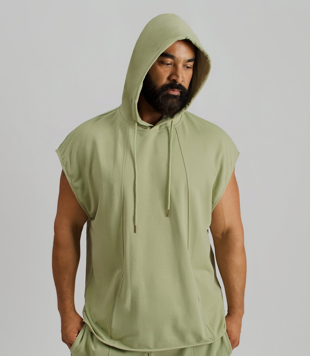 THE ZEPHYR SLEEVELESS HOODIE-AGAVE