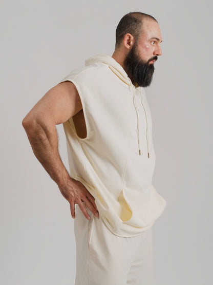 THE ZEPHYR SLEEVELESS HOODIE-CREAM