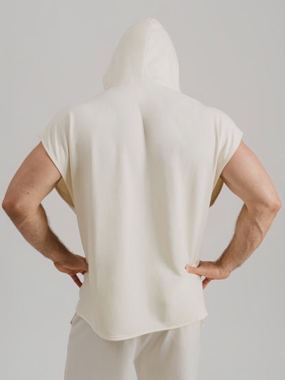 THE ZEPHYR SLEEVELESS HOODIE-CREAM