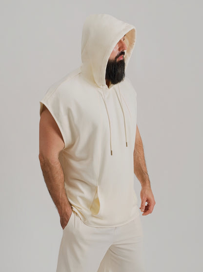 THE ZEPHYR SLEEVELESS HOODIE-CREAM