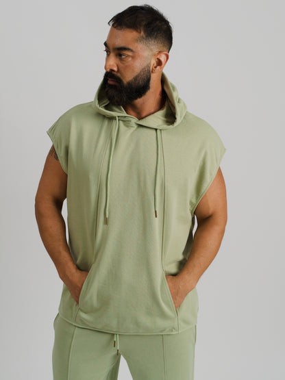 THE ZEPHYR SLEEVELESS HOODIE-AGAVE
