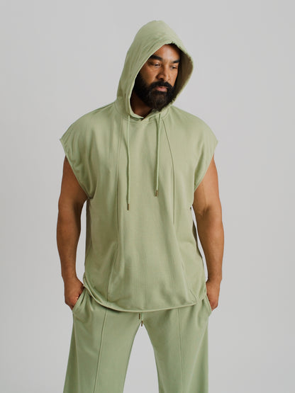 THE ZEPHYR SLEEVELESS HOODIE-AGAVE