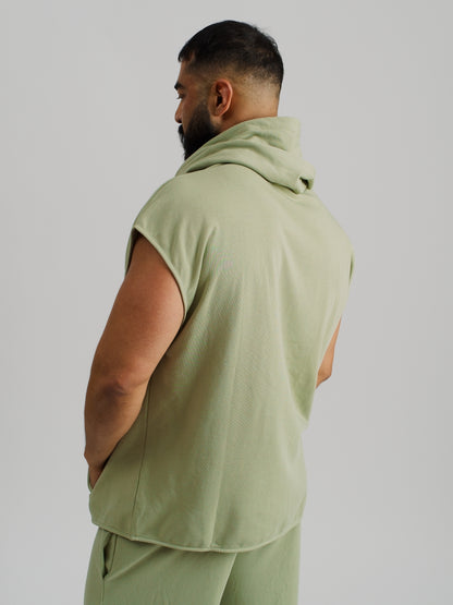 THE ZEPHYR SLEEVELESS HOODIE-AGAVE